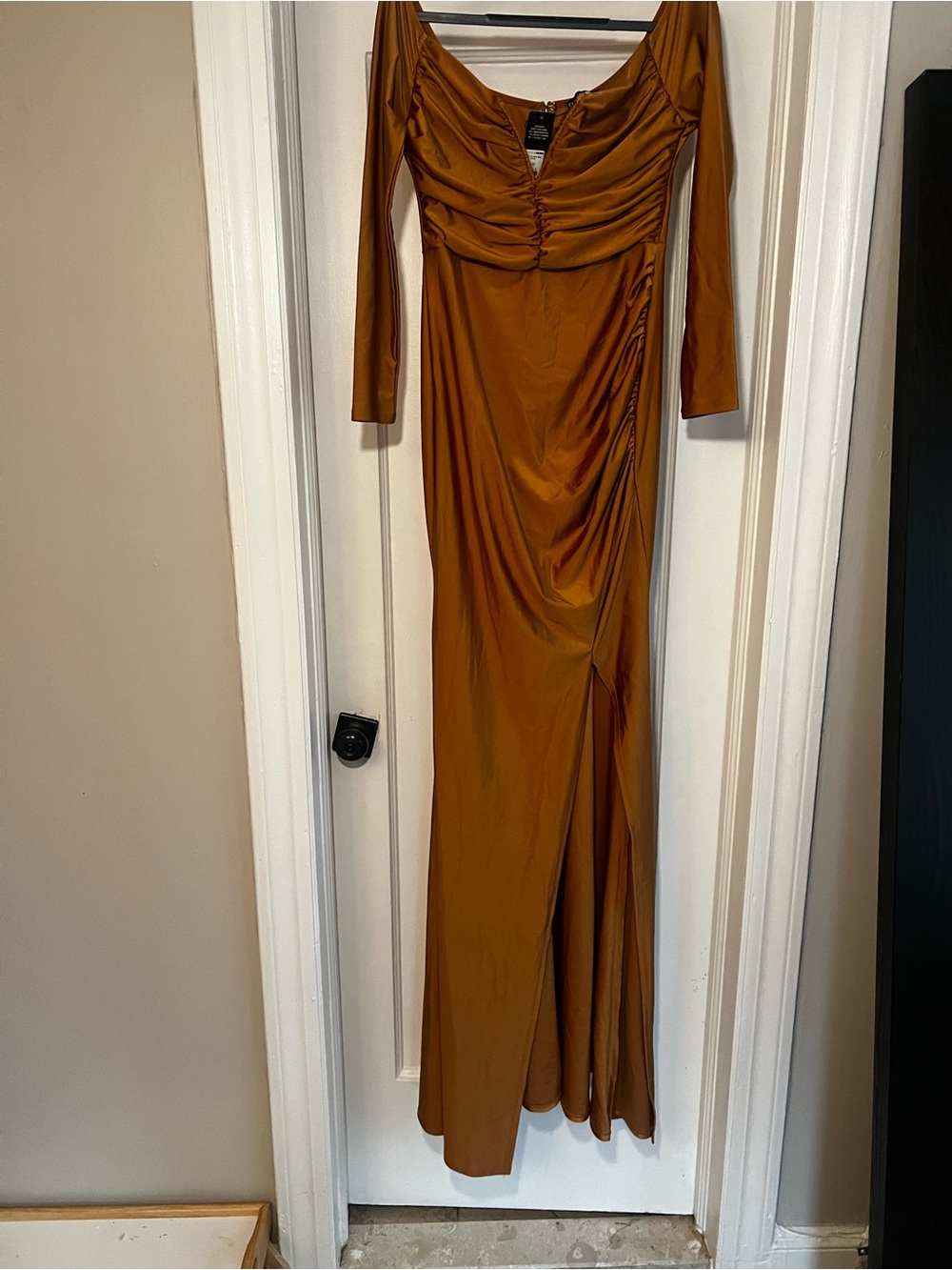 Fashion Nova Rust Brown Maxi Dress with Ruched Bodice